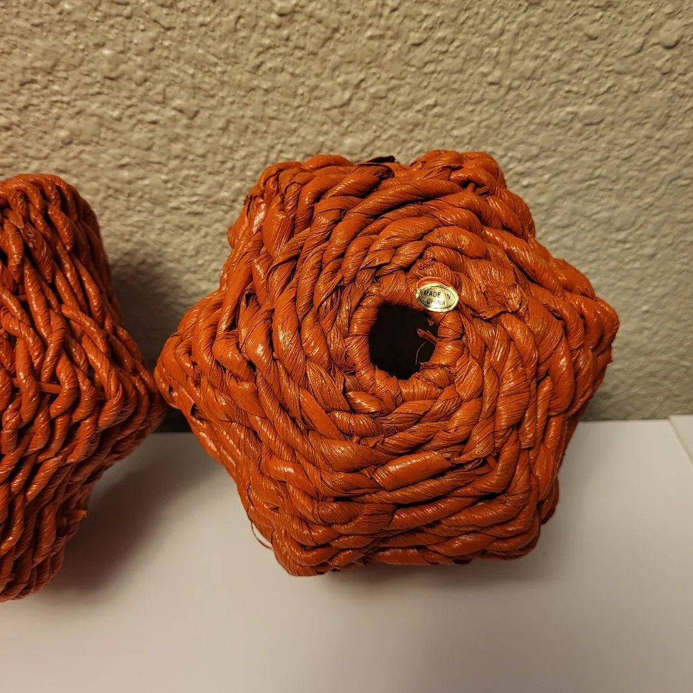 Set of Three Lidded Wicker Pumpkins